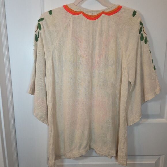 IVY JANE Linen Blend Embroidered Floral Peacock Tunic Size Small Boho Hippie - Picture 3 of 8